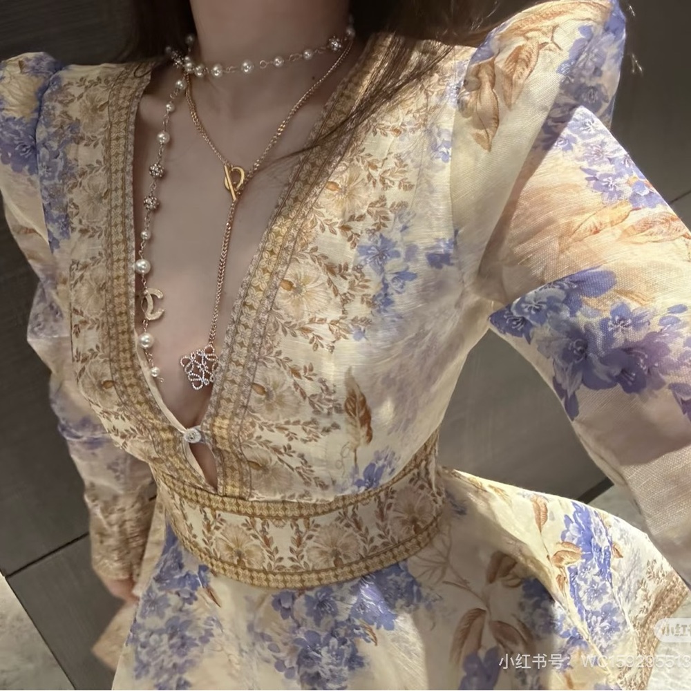 Zimmermann Floral Mini Dress - Cream and Blue